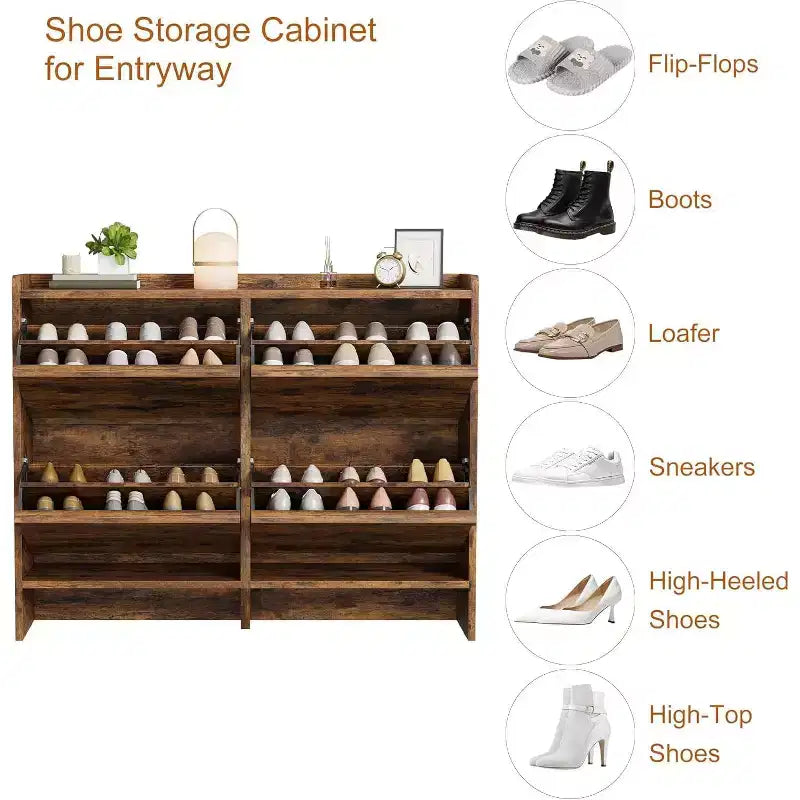 Meuble à chaussures avec tiroirs basculants, meuble à chaussures en bois dissimulé, meuble de rangement à chaussures autoportant pour entrée ou couloir