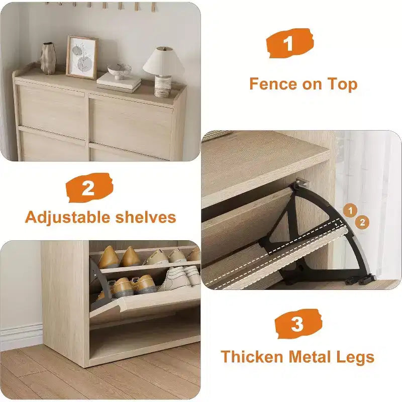 Meuble à chaussures avec tiroirs basculants, meuble à chaussures en bois dissimulé, meuble de rangement à chaussures autoportant pour entrée ou couloir