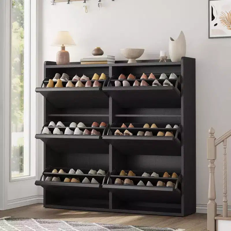 Meuble à chaussures avec tiroirs basculants, meuble à chaussures en bois dissimulé, meuble de rangement à chaussures autoportant pour entrée ou couloir