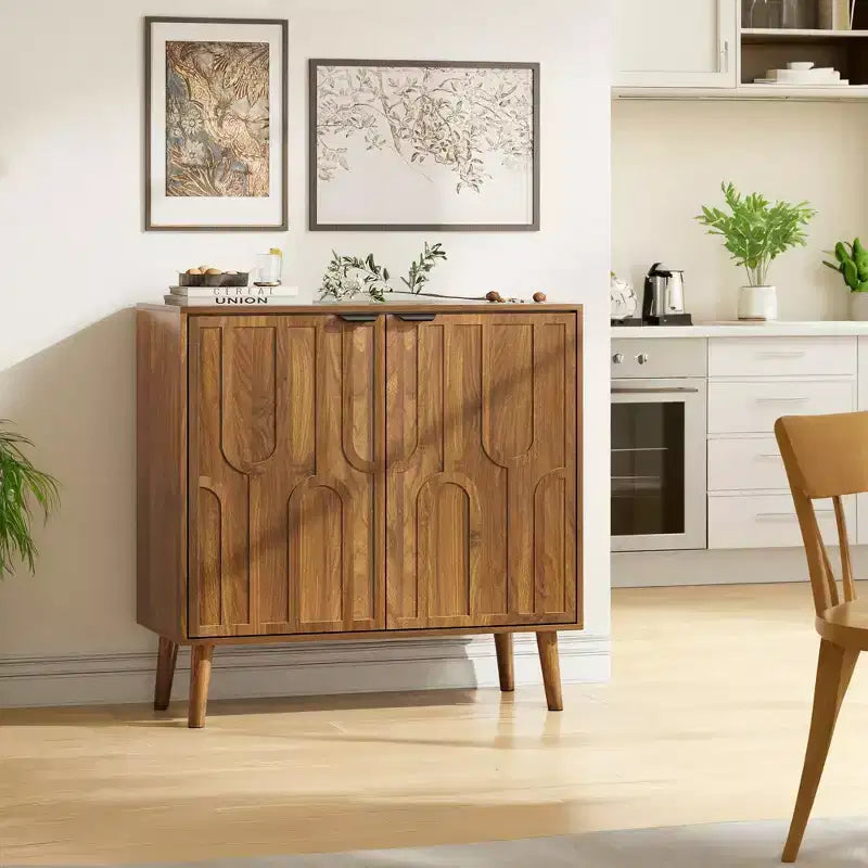 JVNOXK Bahut de salle à manger avec rangement, meuble de rangement de style ferme avec motif de trombone, meuble de rangement en bois pour bar à café de cuisine, Noyer