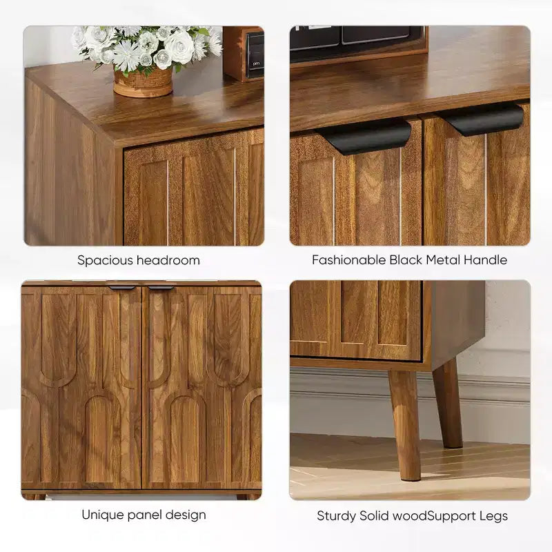 JVNOXK Bahut de salle à manger avec rangement, meuble de rangement de style ferme avec motif de trombone, meuble de rangement en bois pour bar à café de cuisine, Noyer
