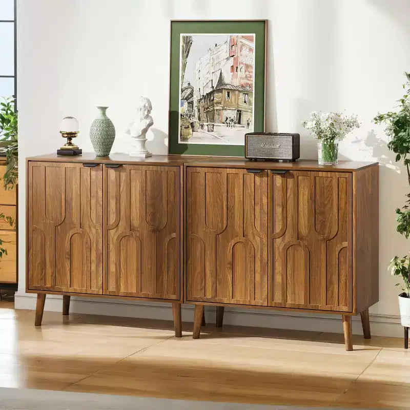 JVNOXK Bahut de salle à manger avec rangement, meuble de rangement de style ferme avec motif de trombone, meuble de rangement en bois pour bar à café de cuisine, Noyer
