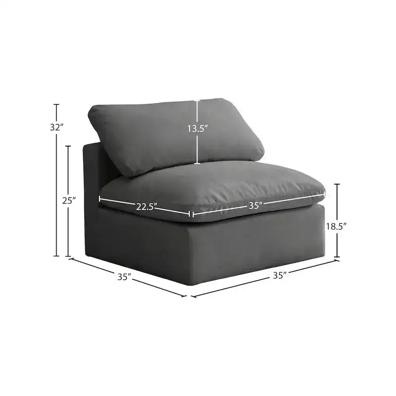 Meridian Furniture, Chaise modulaire sans accoudoirs, confort standard, velours moelleux