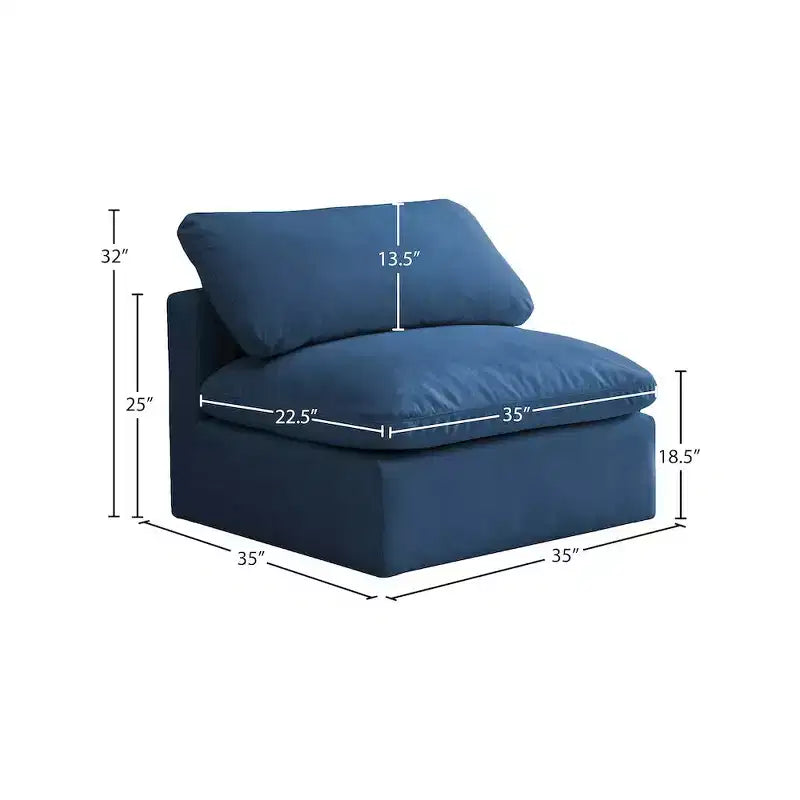 Meridian Furniture, Chaise modulaire sans accoudoirs, confort standard, velours moelleux