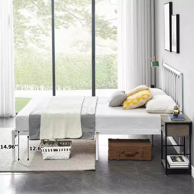 Cadre de lit plateforme pleine grandeur, cadre de lit en métal avec tête de lit, espace de rangement de 32 cm en dessous, aucun sommier tapissier requis, silencieux, noir