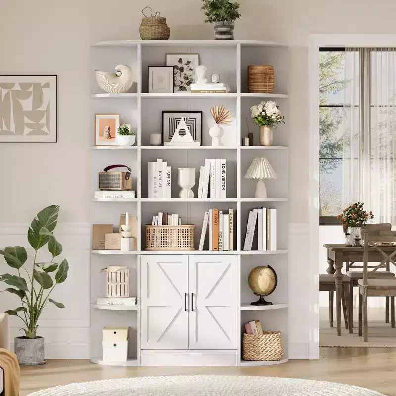 Étagère à livres à 6 niveaux avec armoire de rangement et étagères ouvertes, bibliothèque debout moderne de style ferme de 190,5 cm de haut, organisateur d'étagères d'exposition de 119,4 cm de large
