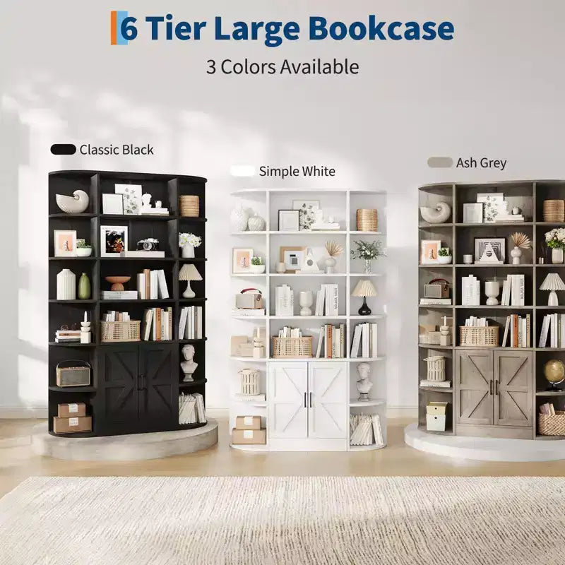 Étagère à livres à 6 niveaux avec armoire de rangement et étagères ouvertes, bibliothèque debout moderne de style ferme de 190,5 cm de haut, organisateur d'étagères d'exposition de 119,4 cm de large