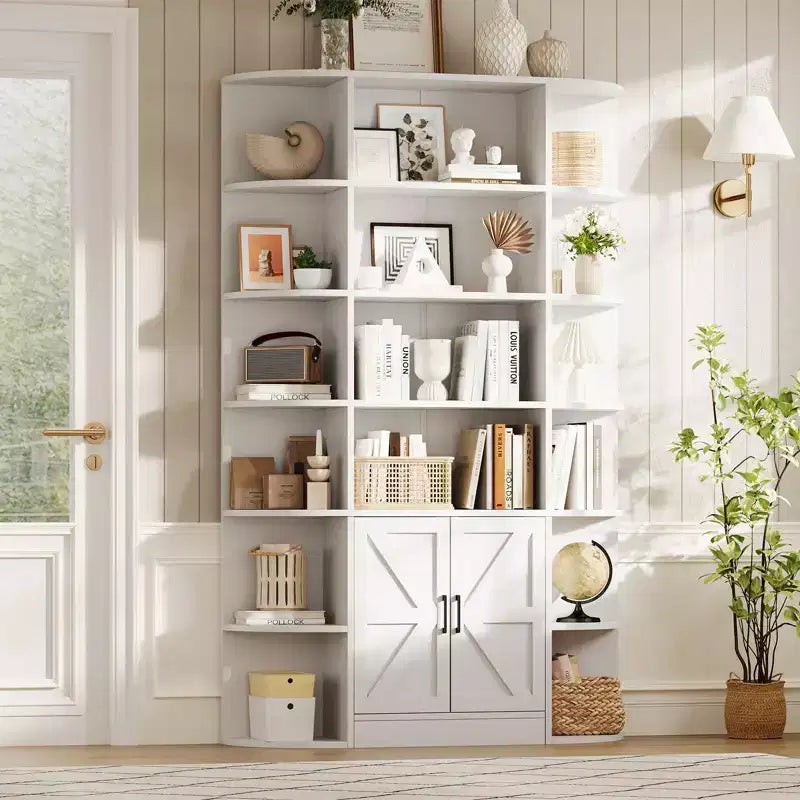 Étagère à livres à 6 niveaux avec armoire de rangement et étagères ouvertes, bibliothèque debout moderne de style ferme de 190,5 cm de haut, organisateur d'étagères d'exposition de 119,4 cm de large