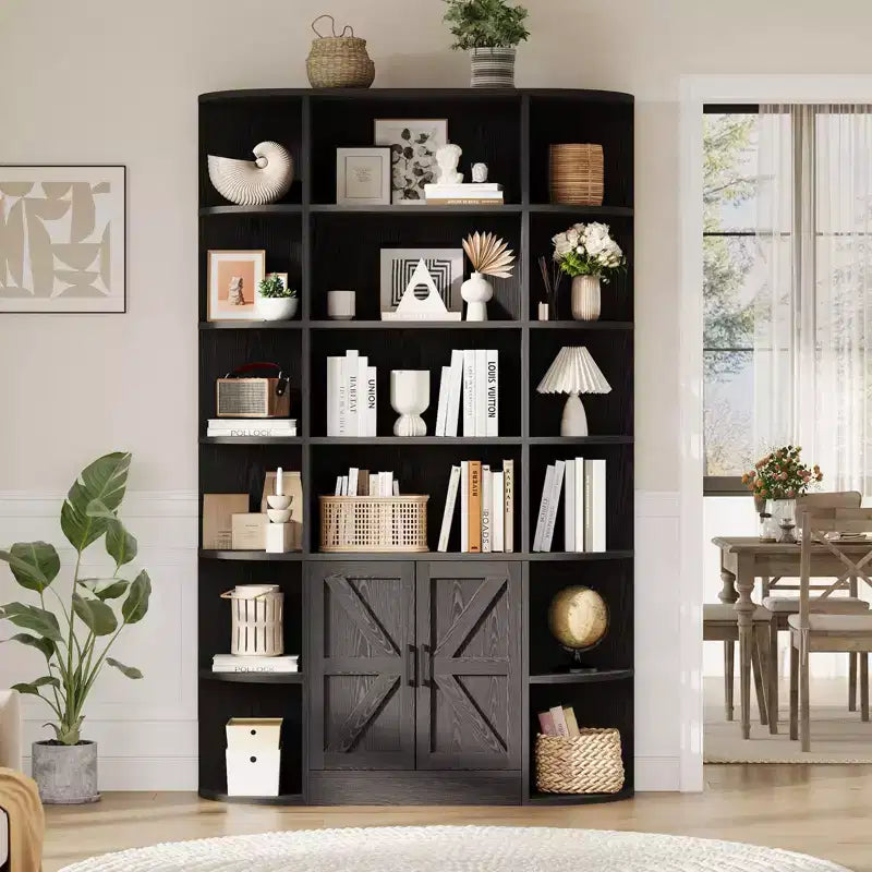 Étagère à livres à 6 niveaux avec armoire de rangement et étagères ouvertes, bibliothèque debout moderne de style ferme de 190,5 cm de haut, organisateur d'étagères d'exposition de 119,4 cm de large