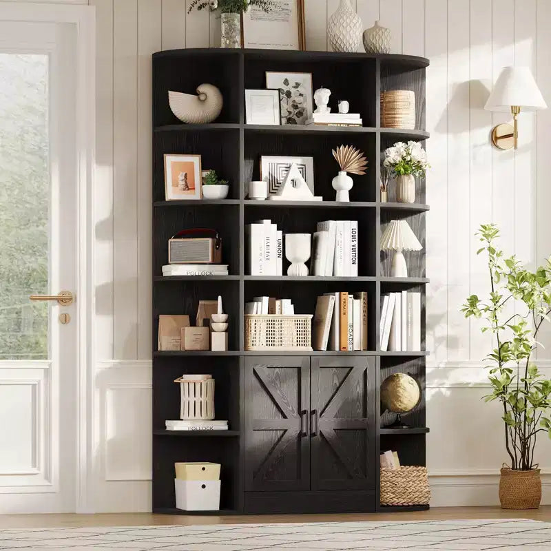 Étagère à livres à 6 niveaux avec armoire de rangement et étagères ouvertes, bibliothèque debout moderne de style ferme de 190,5 cm de haut, organisateur d'étagères d'exposition de 119,4 cm de large