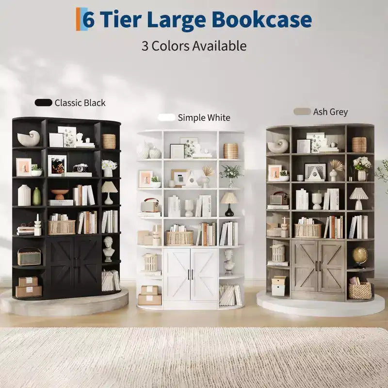 Étagère à livres à 6 niveaux avec armoire de rangement et étagères ouvertes, bibliothèque debout moderne de style ferme de 190,5 cm de haut, organisateur d'étagères d'exposition de 119,4 cm de large
