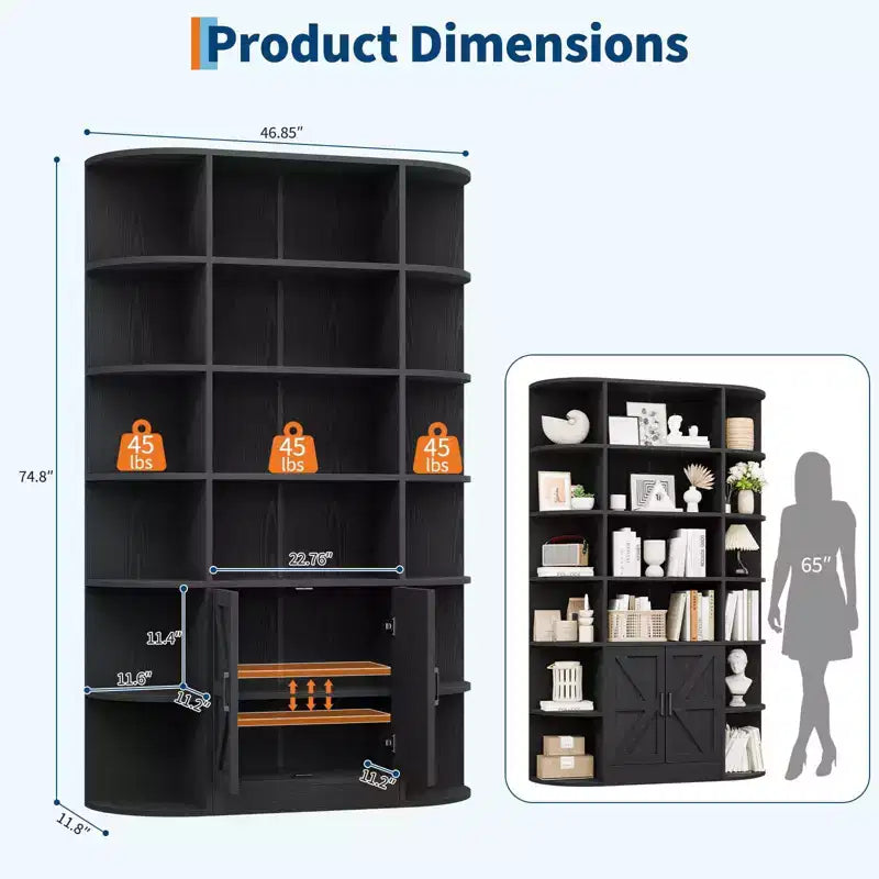 Étagère à livres à 6 niveaux avec armoire de rangement et étagères ouvertes, bibliothèque debout moderne de style ferme de 190,5 cm de haut, organisateur d'étagères d'exposition de 119,4 cm de large