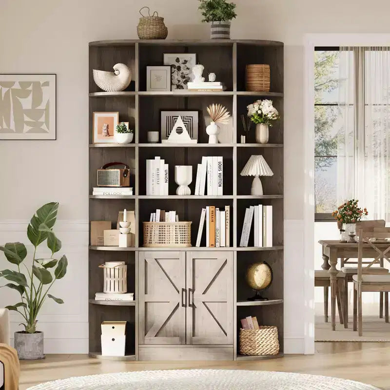 Étagère à livres à 6 niveaux avec armoire de rangement et étagères ouvertes, bibliothèque debout moderne de style ferme de 190,5 cm de haut, organisateur d'étagères d'exposition de 119,4 cm de large