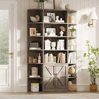 Étagère à livres à 6 niveaux avec armoire de rangement et étagères ouvertes, bibliothèque debout moderne de style ferme de 190,5 cm de haut, organisateur d'étagères d'exposition de 119,4 cm de large