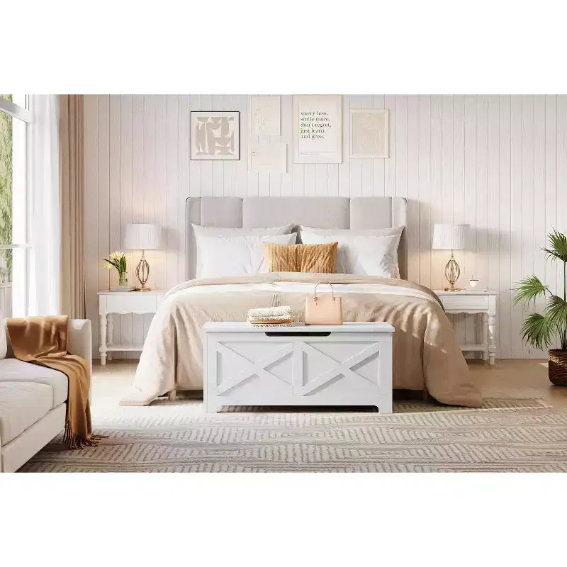 Tabouret de rangement décoratif en MDF 100 cm - Unité de rangement décorative, repose-pieds élégant, pieds aux formes uniques, solution de rangement multifonctionnelle.