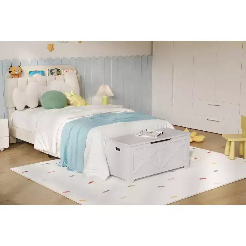 Tabouret de rangement décoratif en MDF 100 cm - Unité de rangement décorative, repose-pieds élégant, pieds aux formes uniques, solution de rangement multifonctionnelle.