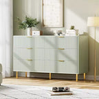 Commode à six tiroirs, meuble de rangement moderne en bois avec poignées en métal doré et dispositif anti-basculement, convient pour les chambres à coucher, les salons.