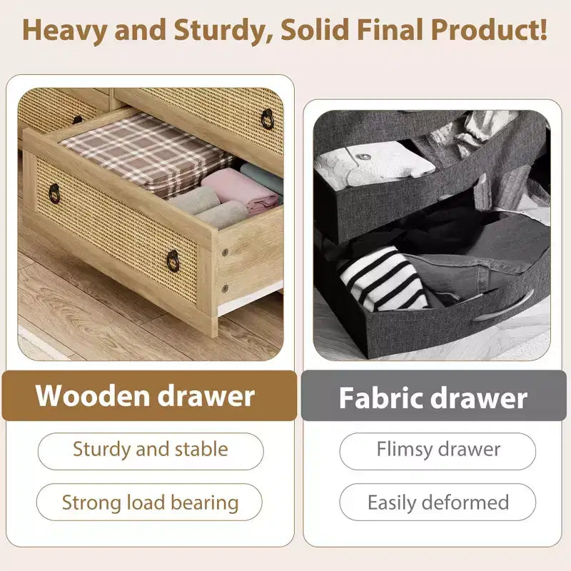 Commode 4 tiroirs pour chambre à coucher, commode en rotin avec poignées métalliques, table de chevet haute et étroite de 94 cm, armoire de rangement en bois pour vêtements de salon