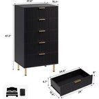 Commode de chambre haute à cinq tiroirs à rainures modernes, armoire à tiroirs de 48 pouces de haut, rangement profond avec plateau large, adaptée au salon, au couloir, noire