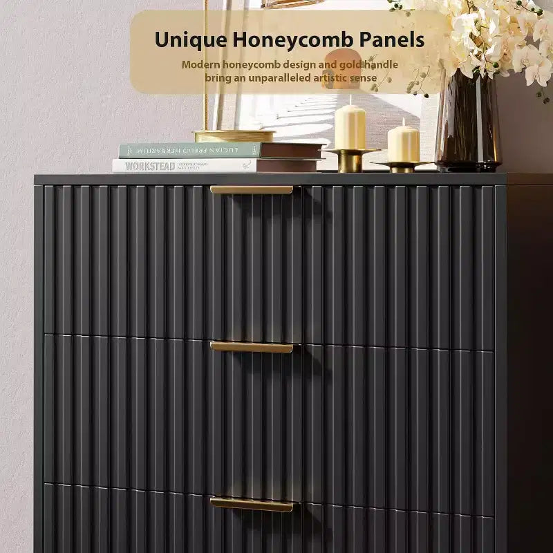 Commode de chambre haute à cinq tiroirs à rainures modernes, armoire à tiroirs de 48 pouces de haut, rangement profond avec plateau large, adaptée au salon, au couloir, noire