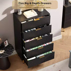 Commode de chambre haute à cinq tiroirs à rainures modernes, armoire à tiroirs de 48 pouces de haut, rangement profond avec plateau large, adaptée au salon, au couloir, noire