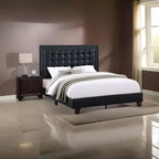 Lit Queen Plateforme Moderne Royal Hampton, Capitonnage Profond, Similicuir Noir