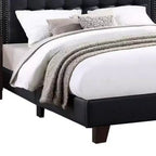 Lit Queen Plateforme Moderne Royal Hampton, Capitonnage Profond, Similicuir Noir