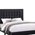 Lit Queen Plateforme Moderne Royal Hampton, Capitonnage Profond, Similicuir Noir