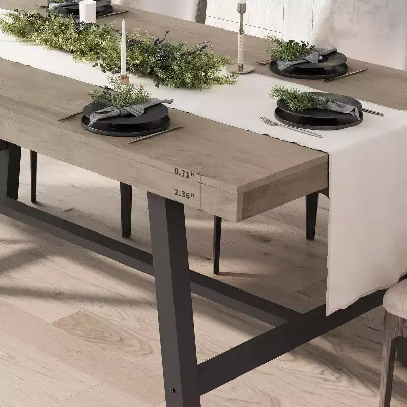 Table à manger GustoWave de 63 pouces pour 4 à 6 personnes, table de cuisine rectangulaire aspect bois avec cadre en métal