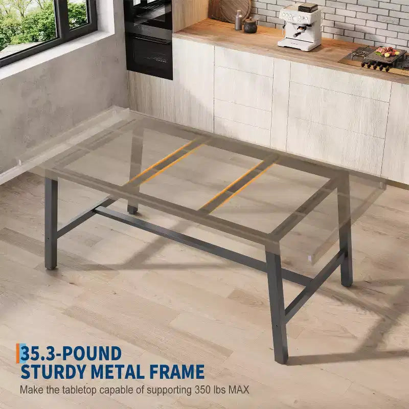 Table à manger GustoWave de 63 pouces pour 4 à 6 personnes, table de cuisine rectangulaire aspect bois avec cadre en métal