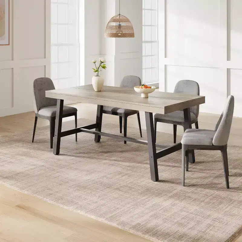 Table à manger GustoWave de 63 pouces pour 4 à 6 personnes, table de cuisine rectangulaire aspect bois avec cadre en métal
