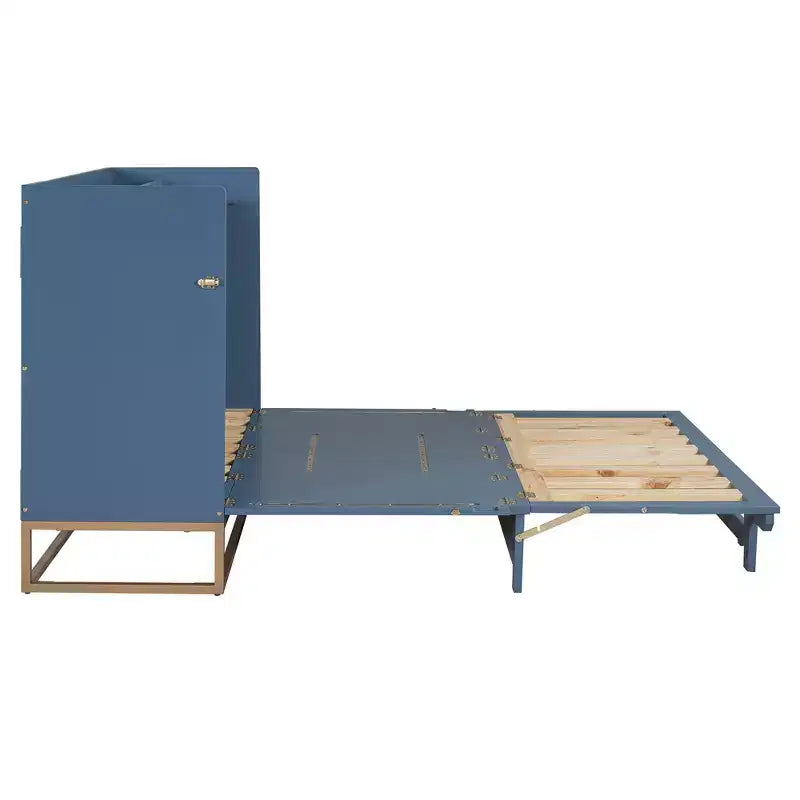 Lit mural escamotable Queen Murphy Bed avec pieds dorés, lit armoire queen size pliant pour chambre d'amis/bureau