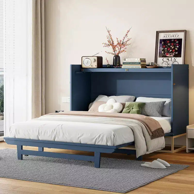 Lit mural escamotable Queen Murphy Bed avec pieds dorés, lit armoire queen size pliant pour chambre d'amis/bureau