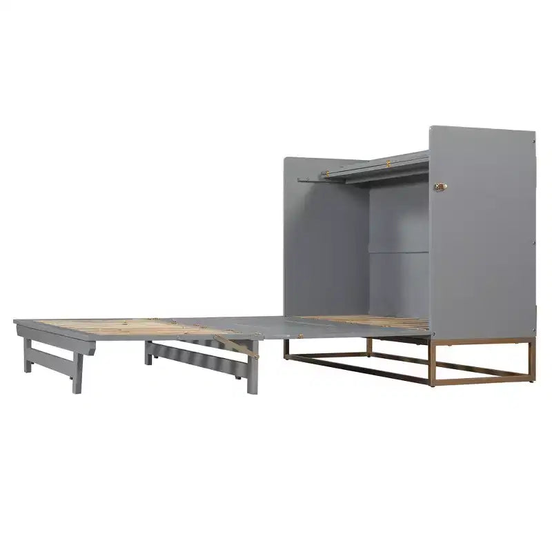 Lit mural escamotable Queen Murphy Bed avec pieds dorés, lit armoire queen size pliant pour chambre d'amis/bureau