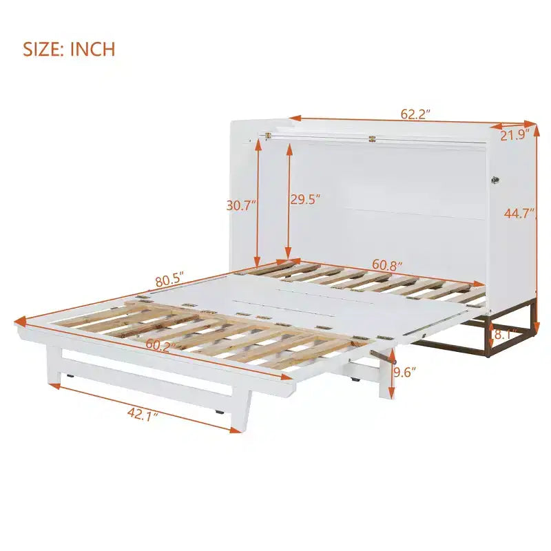 Lit mural escamotable Queen Murphy Bed avec pieds dorés, lit armoire queen size pliant pour chambre d'amis/bureau