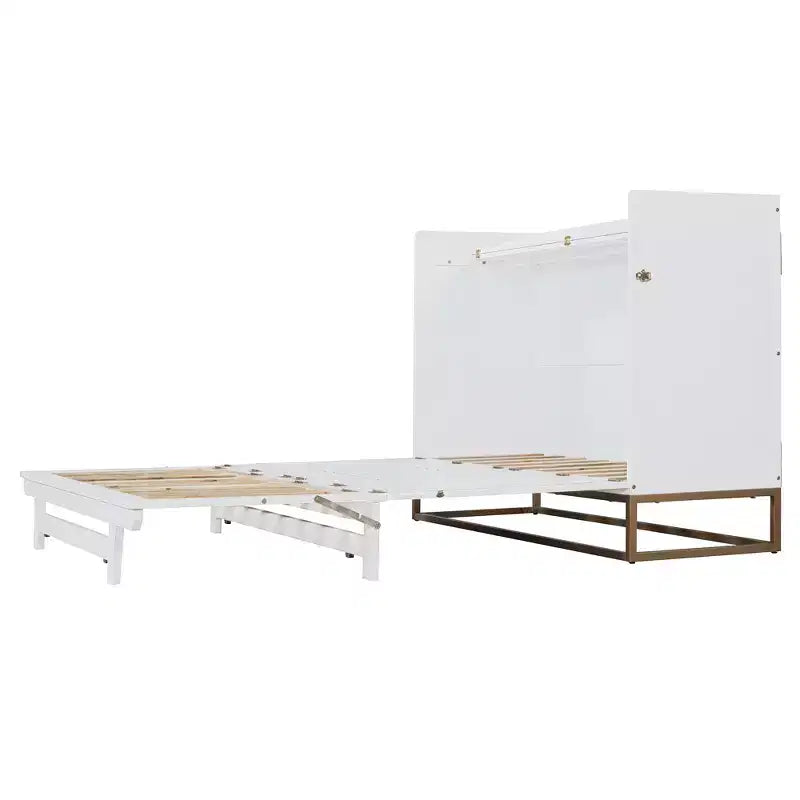 Lit mural escamotable Queen Murphy Bed avec pieds dorés, lit armoire queen size pliant pour chambre d'amis/bureau