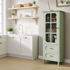 Homy Casa Buffet Haut de Cuisine avec Portes Vitrées et Tiroirs, Pieds en Bois Massif, pour Salle à Manger ou Salon