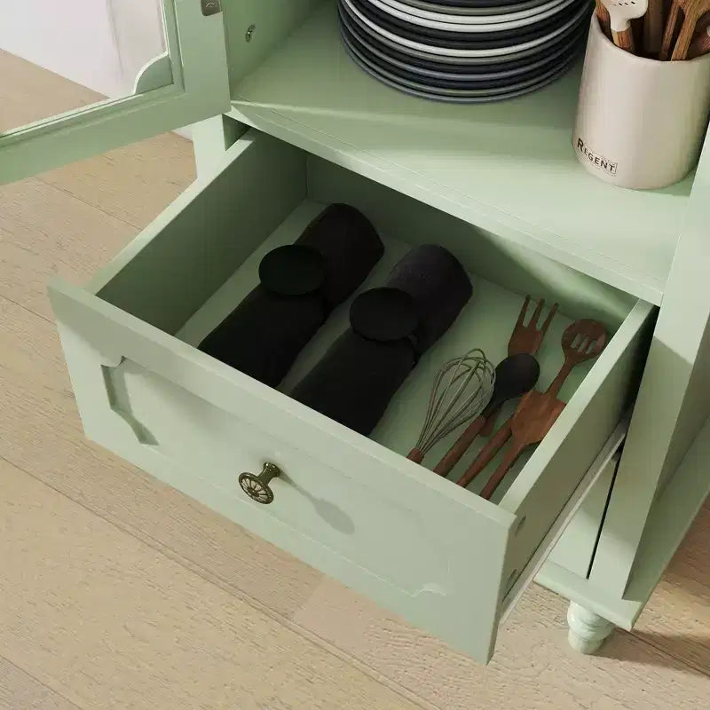 Homy Casa Buffet Haut de Cuisine avec Portes Vitrées et Tiroirs, Pieds en Bois Massif, pour Salle à Manger ou Salon