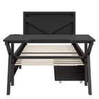 Lit de jeu double/complet avec bureau et tête de lit LED, lit de jeu en métal avec tiroirs de rangement pour enfants et adultes, noir