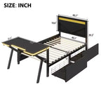 Lit de jeu double/complet avec bureau et tête de lit LED, lit de jeu en métal avec tiroirs de rangement pour enfants et adultes, noir