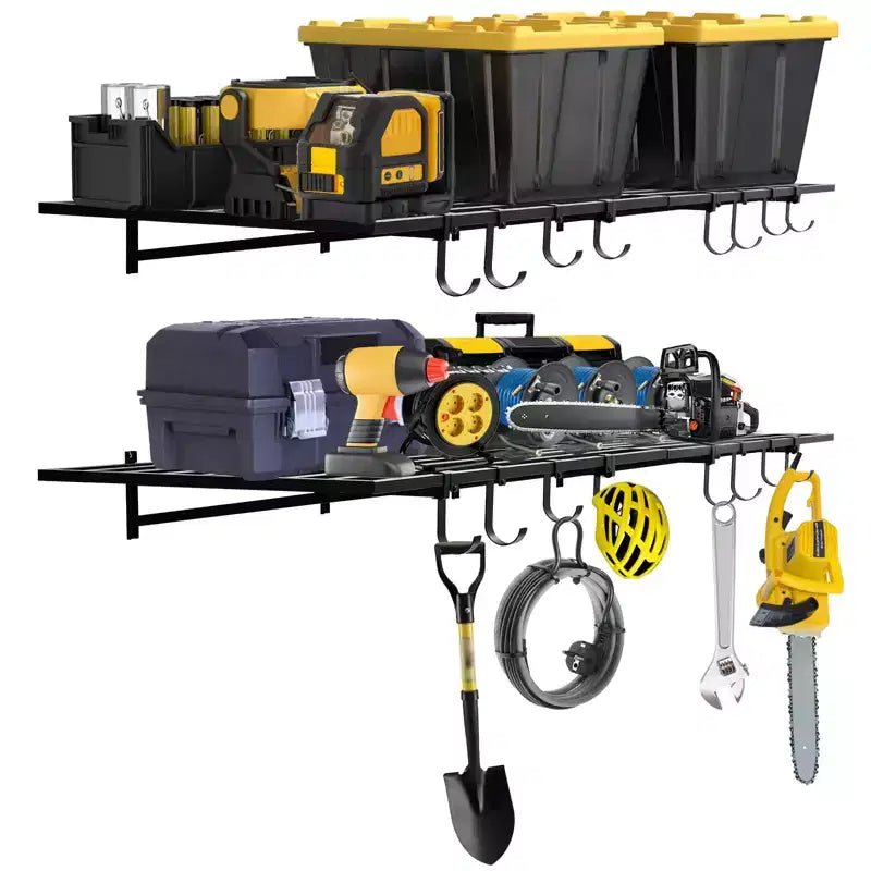 Étagères murales de garage, lot de 2 de 60x120cm, crochets inclus, système d'organisation murale pour garage, étagères de rangement, étagères flottantes, capacité de 90 kg