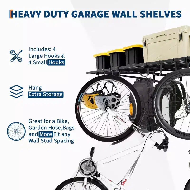 Étagères murales de garage, lot de 2 de 60x120cm, crochets inclus, système d'organisation murale pour garage, étagères de rangement, étagères flottantes, capacité de 90 kg