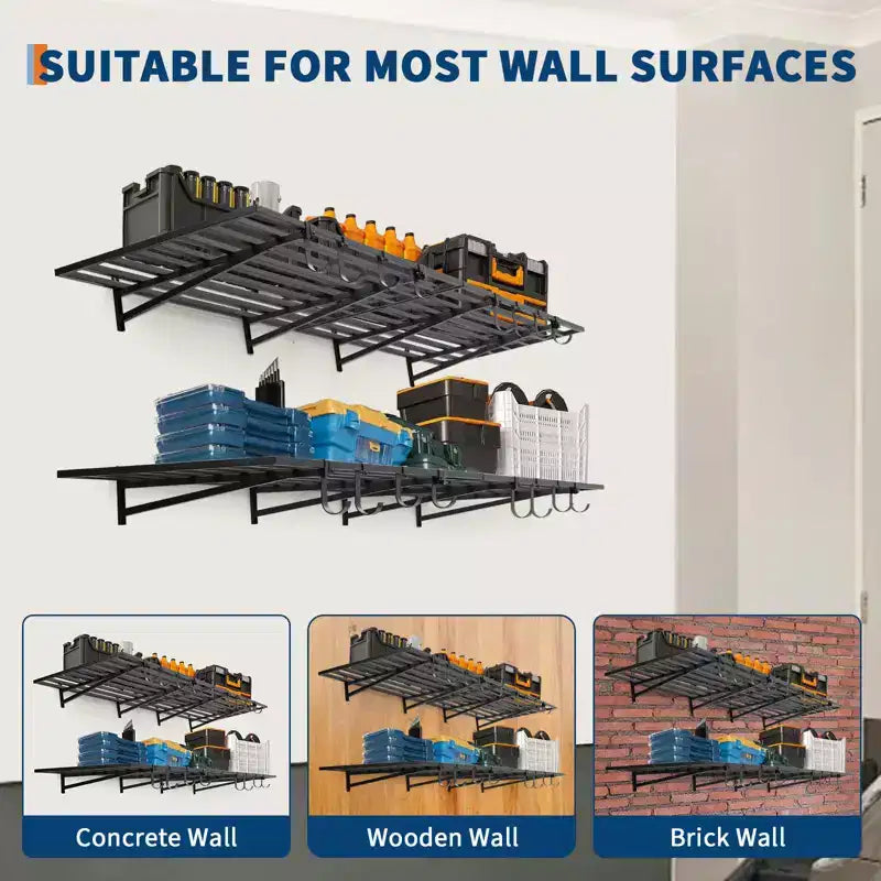 Étagères murales de garage, lot de 2 de 60x120cm, crochets inclus, système d'organisation murale pour garage, étagères de rangement, étagères flottantes, capacité de 90 kg