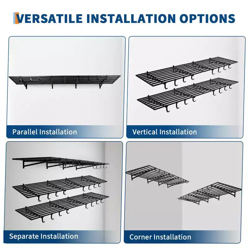 Étagères murales de garage, lot de 2 de 60x120cm, crochets inclus, système d'organisation murale pour garage, étagères de rangement, étagères flottantes, capacité de 90 kg