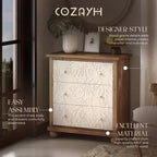 COZAYH Commode de ferme rustique avec motif de feuilles sculptées et 3 tiroirs, lot de 2