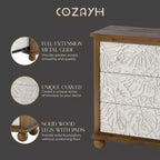 COZAYH Commode de ferme rustique avec motif de feuilles sculptées et 3 tiroirs, lot de 2