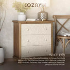 COZAYH Commode de ferme rustique avec motif de feuilles sculptées et 3 tiroirs, lot de 2