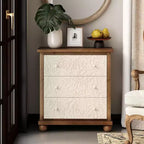 COZAYH Commode de ferme rustique avec motif de feuilles sculptées et 3 tiroirs, lot de 2