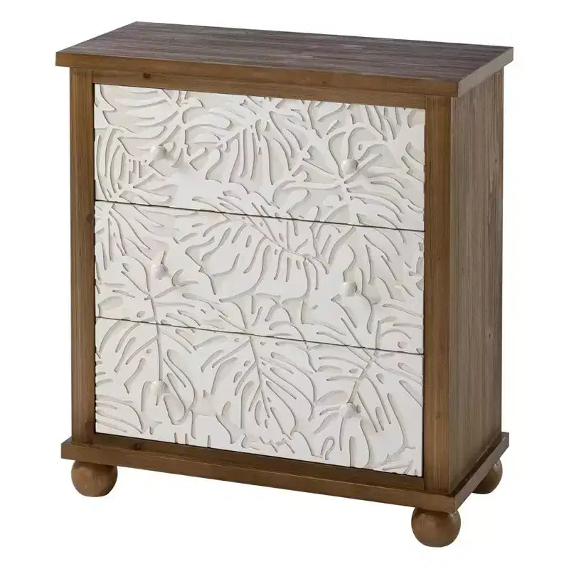 COZAYH Commode de ferme rustique avec motif de feuilles sculptées et 3 tiroirs, lot de 2