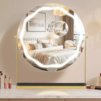 Miroir de courtoisie rond avec boîte de rangement amovible, trois couleurs à intensité variable, rotatif à 360°, convient pour la table de bureau, la chambre à coucher, montage facile, doré